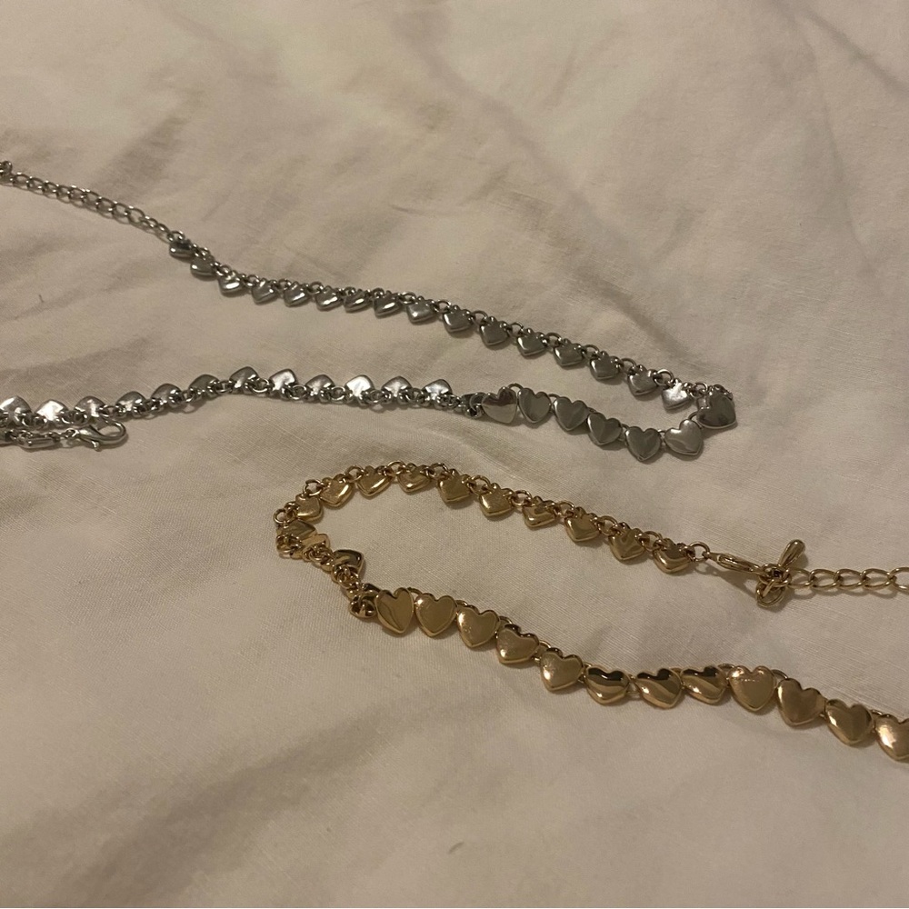 Pair of Silver & Gold tone Heart Chain Chokers from Free People